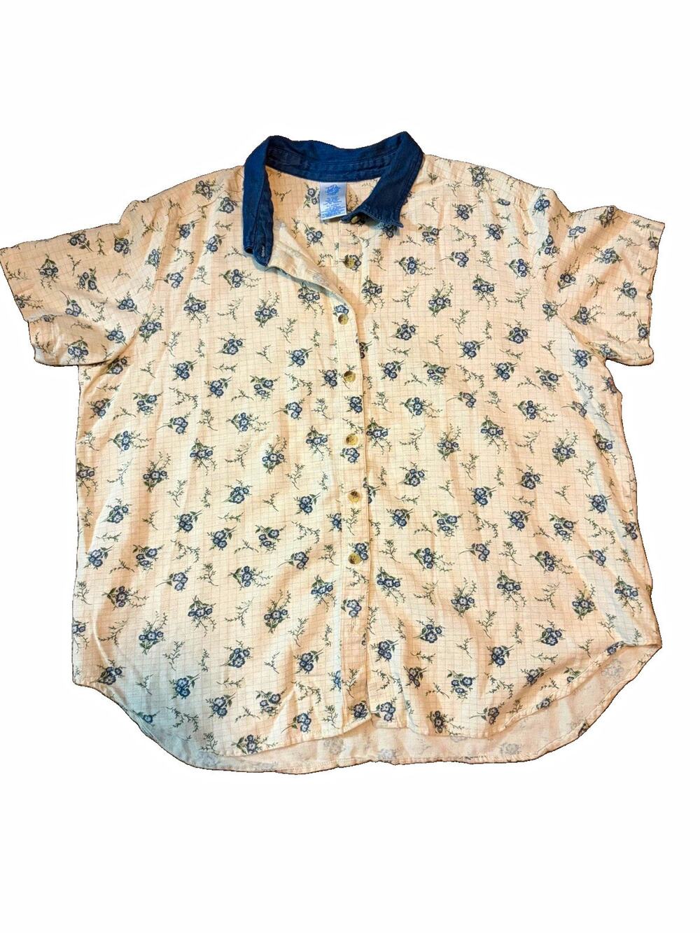 Just My Size Plus Floral Collared Button Front Short Sleeve Blouse 18W/20W